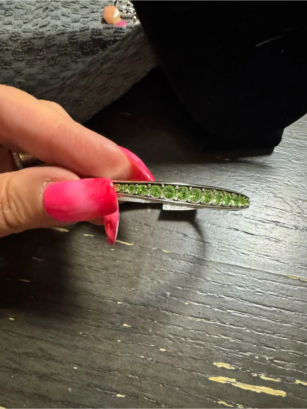 Brighton Silver Barrette with Lime Green Crystals